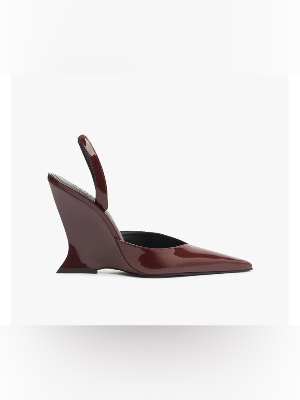 Schutz Burgundy Patent Leather Sculptural Wedge Slingback Heels Sz 7 Pointed Toe